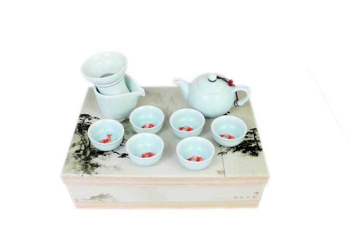 Ceramic Tea Set with Embossed Carp